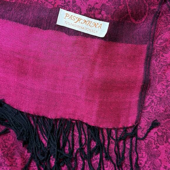 Pashmina Silk Necktie Scarf Women's 78" Dark Pink Boho Paisley Shawl Wrap Fringe - Picture 3 of 6